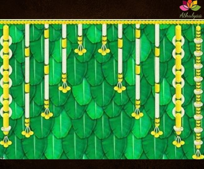 Banana Leaf Backdrop with yellow flower hanging