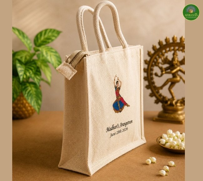 Bharatnatyam Dancer Print Jute bag
