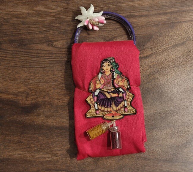 Silk cotton blouse bit with Bangle Kumkum packing