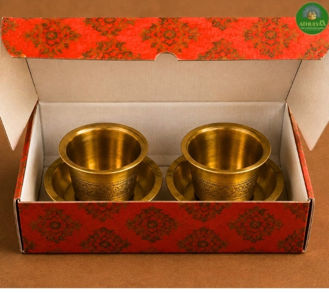 Twin Brass Davara Tumbler Set in Festive Gift Box