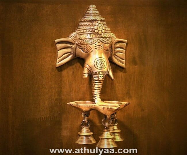 Brass Ganesha Deepak with Bell Wall Hanging