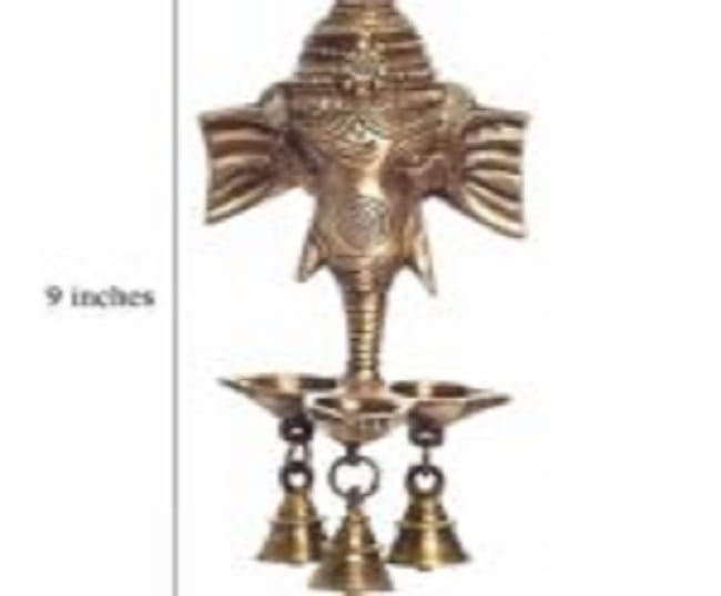 Brass Ganesha Deepak with Bell Wall Hanging