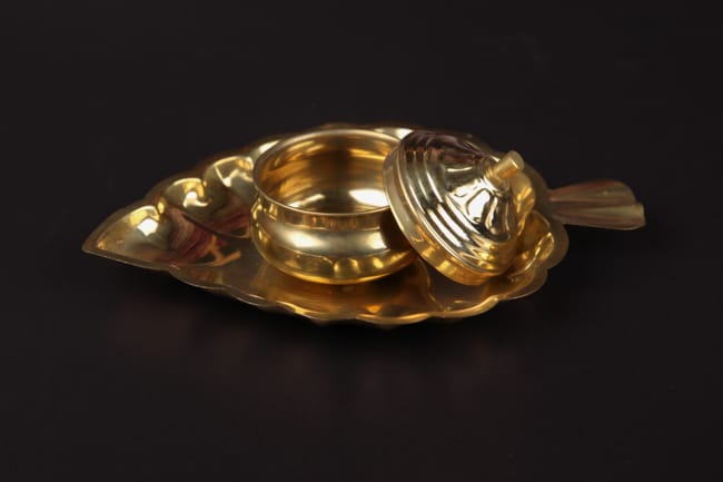 Brass Leaf Kumkum Box