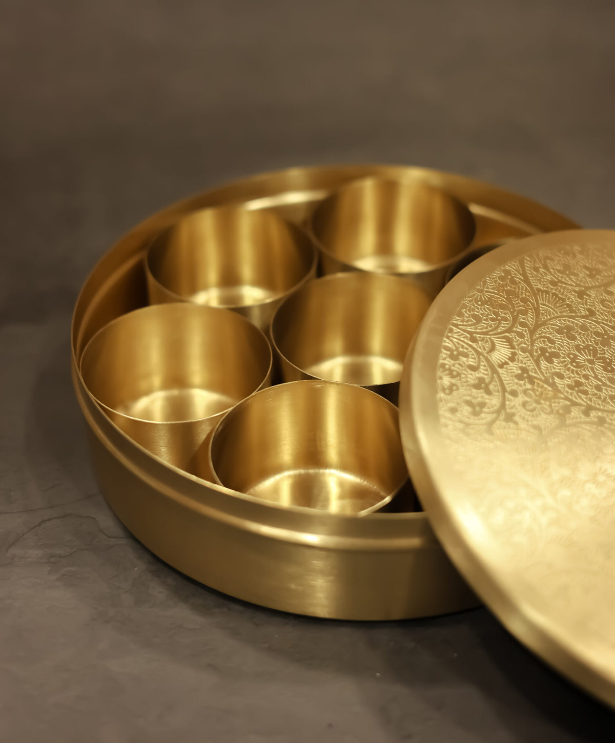 Brass Masala Box with etched lid