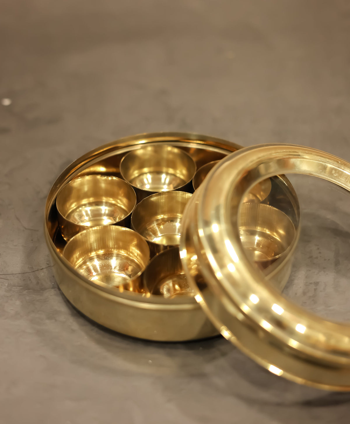 Brass Masala Box with transparent lid