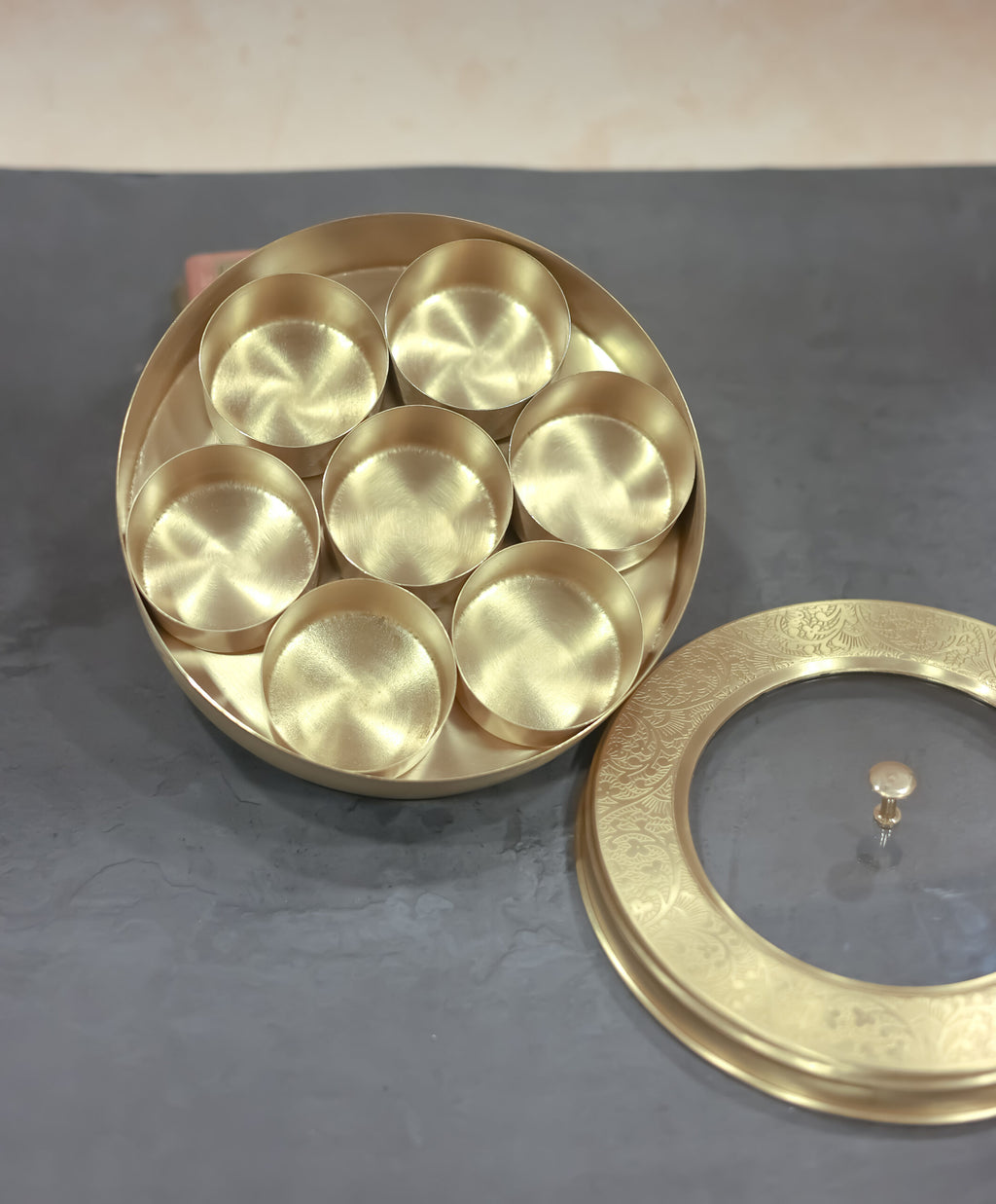 Brass Masala Box with transparent lid