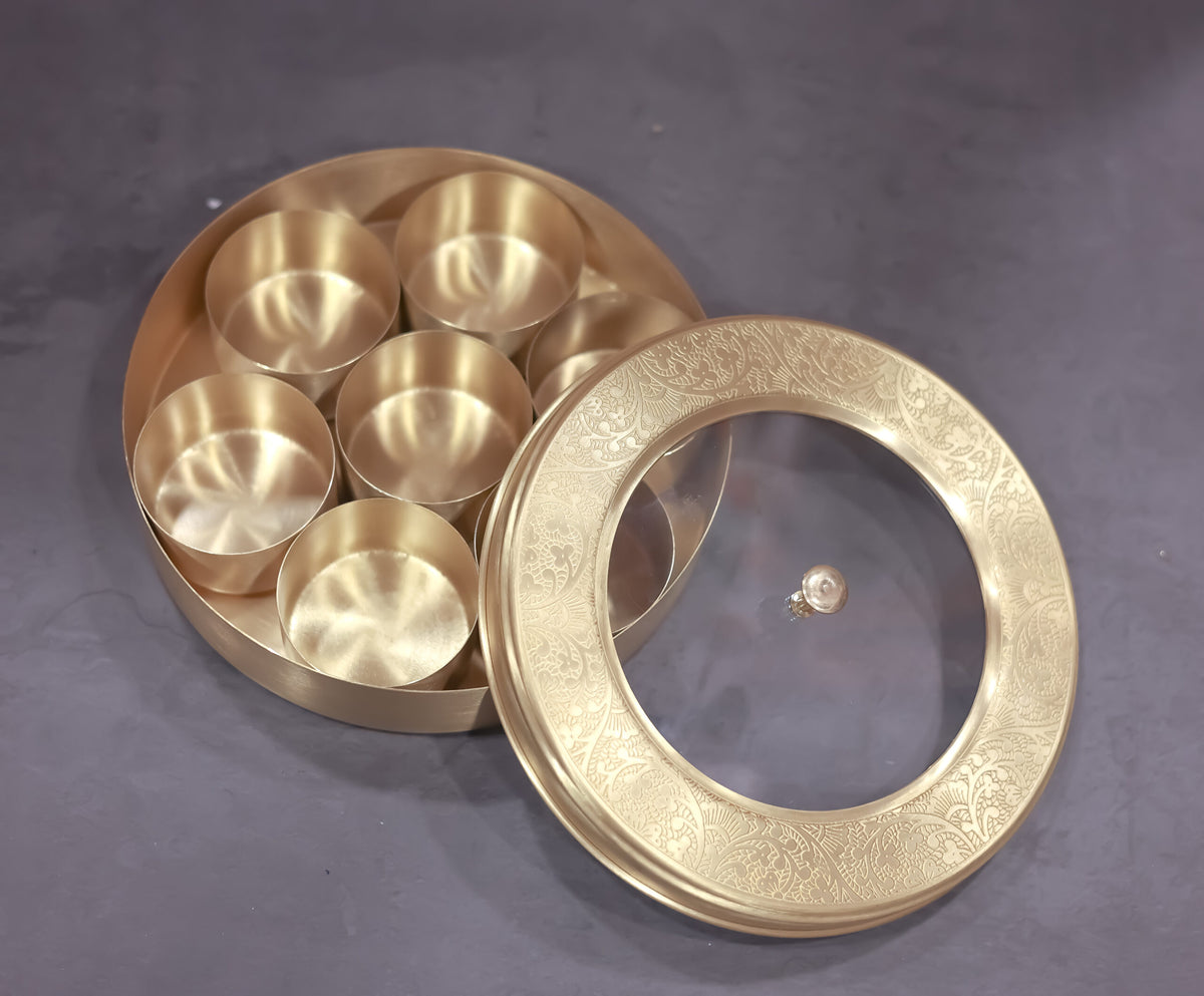 Brass Masala Box with transparent lid