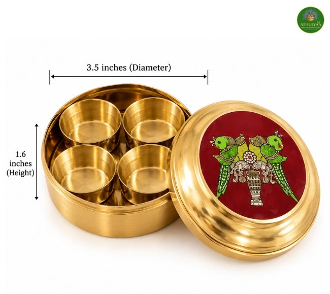 Brass Mini Pooja Box with twin parrot print