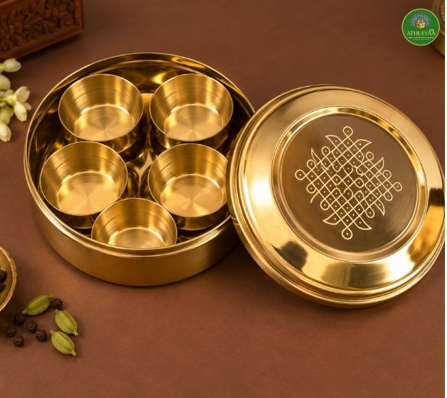 Brass kolam Mini Pooja / Masala Box