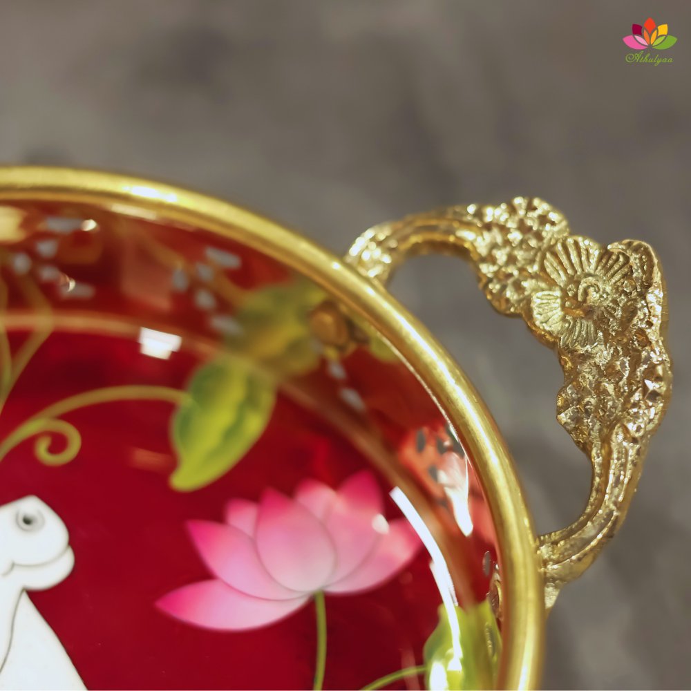Brass Tray with Pichwai Print-6 inches