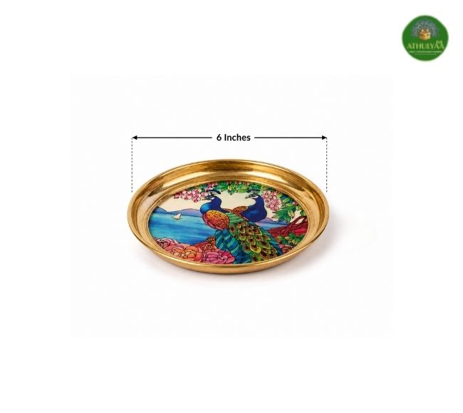 Brass plate - 6 inches - Lotus Bloom & Pichwai Design