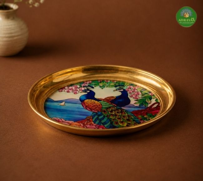 Brass plate - 6 inches - Lotus Bloom & Pichwai Design