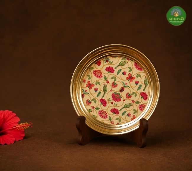 Brass plate - 6 inches - Lotus Bloom & Pichwai Design