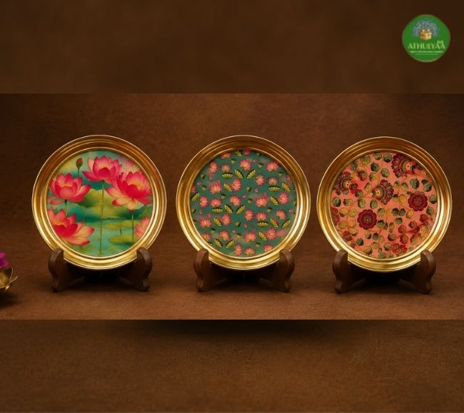 Brass plate - 6 inches - Lotus Bloom & Pichwai Design