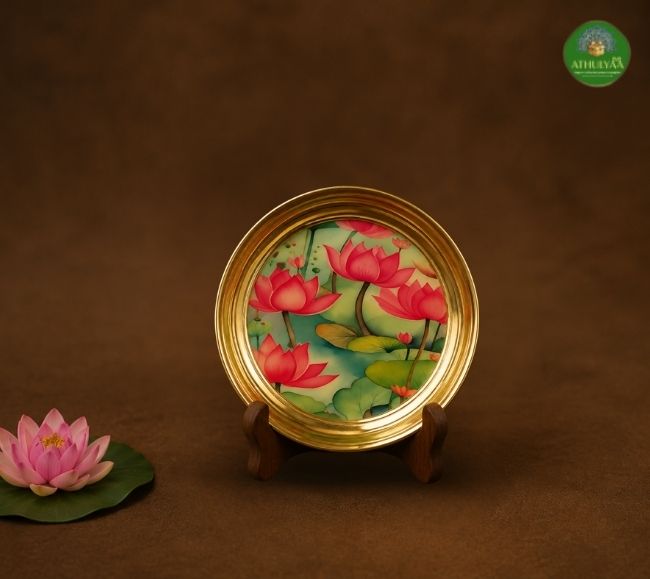 Brass plate - 6 inches - Lotus Bloom & Pichwai Design