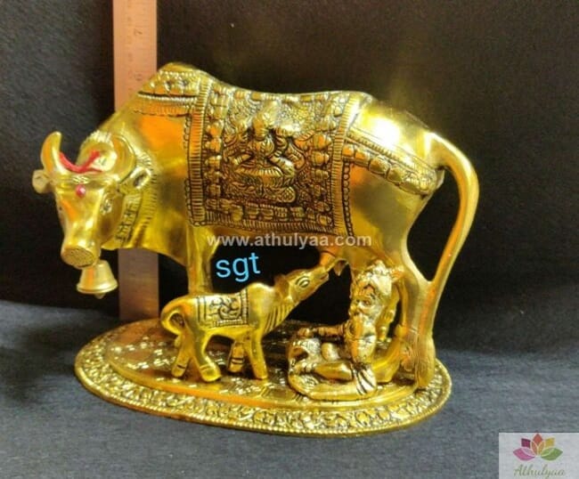 Cow and Calf with Krishna gold finish statue