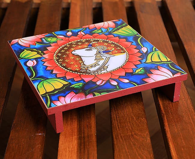Divine Chowki manai with Pichwai print