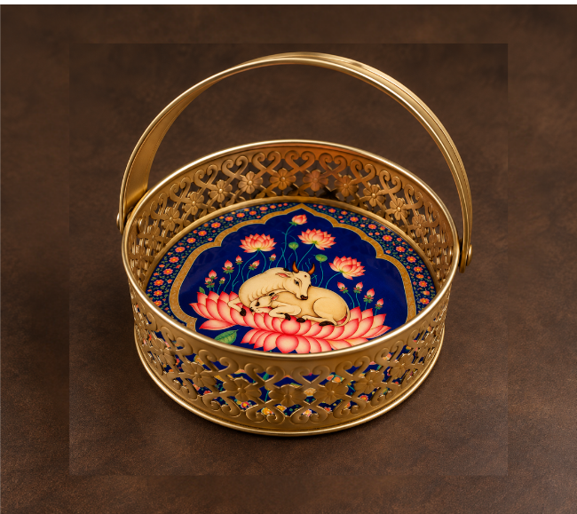Divine Cow & Lotus Decorative Basket