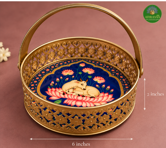 Divine Cow & Lotus Decorative Basket