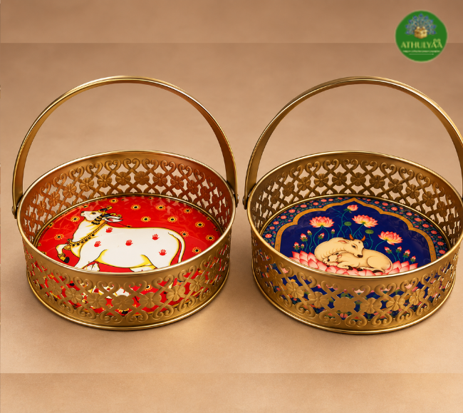 Divine Cow & Lotus Decorative Basket