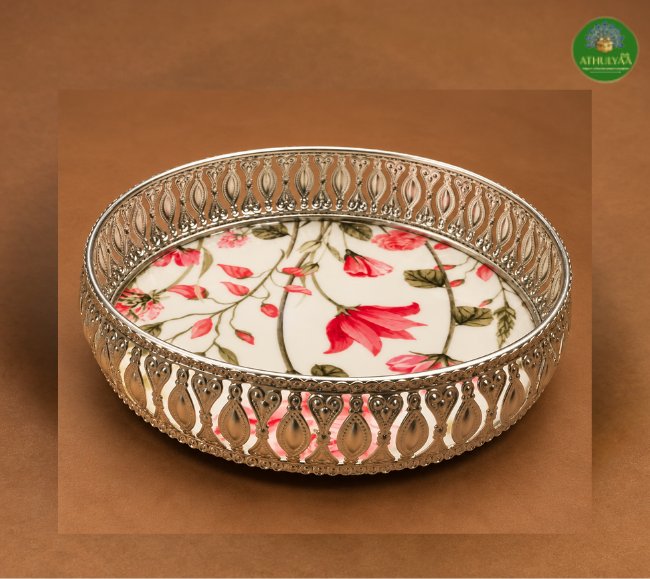 Elegant Lotus Silver Tray