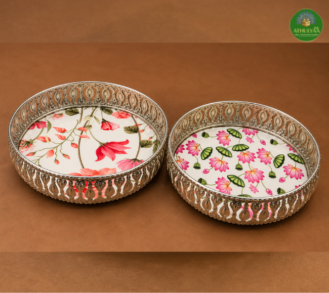 Elegant Lotus Silver Tray