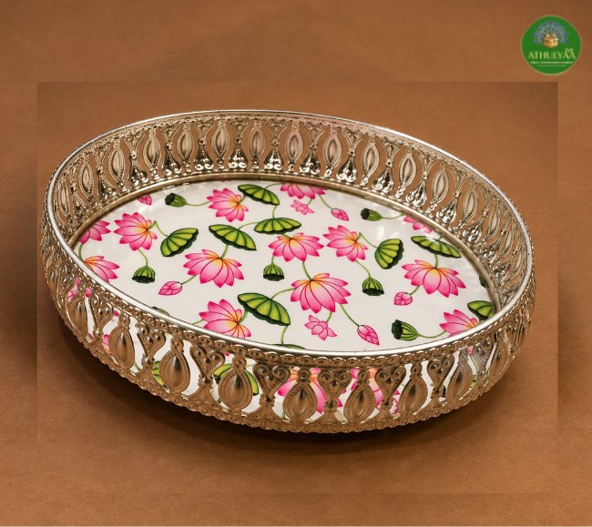 Elegant Lotus Silver Tray
