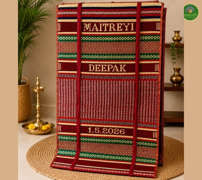 Foldable travel friendly Pattu paai with couple names