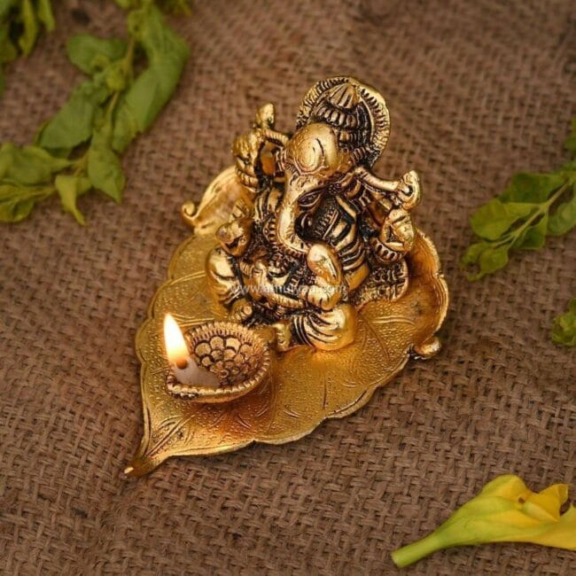 Metal Ganesha on Leaf