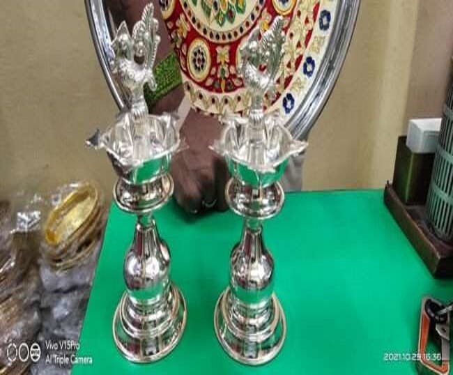 German Silver Double Peacock Kuthu Vilakku pair- Aadi special