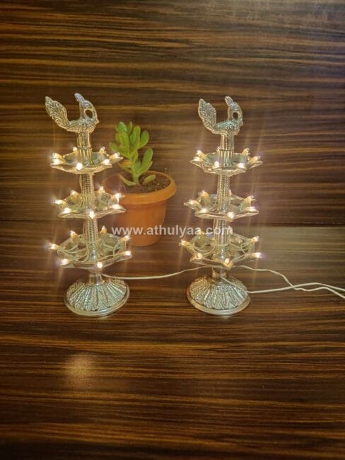 Silver Finish Metal Electric Diya-Pair