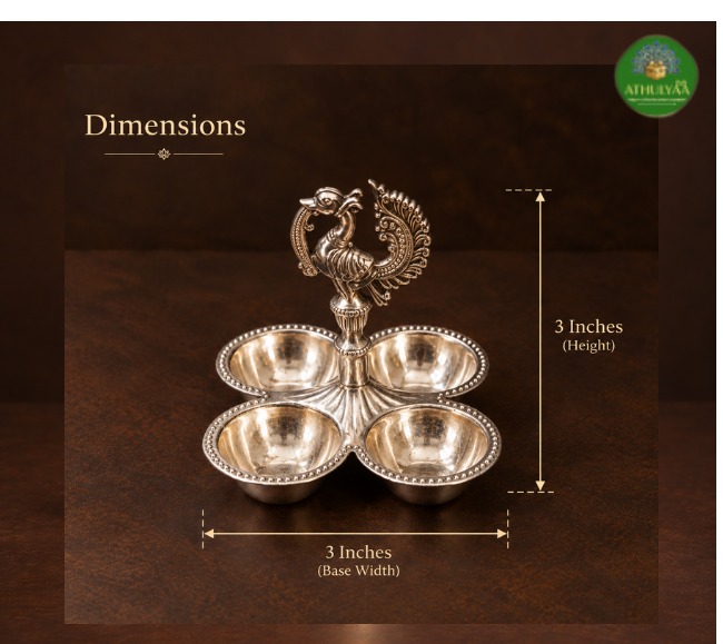 German Silver -Peacock Four-Bowl Vilakku