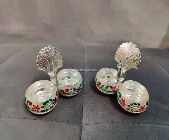 German Silver Peacock haldi kumkum holder