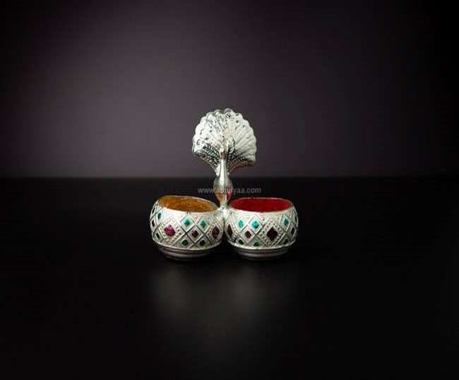 German Silver Peacock haldi kumkum holder