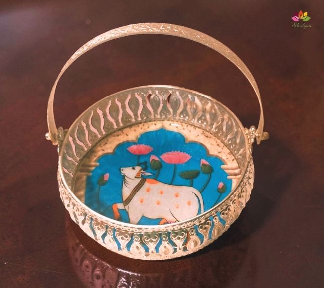 German Silver Pichwai Basket