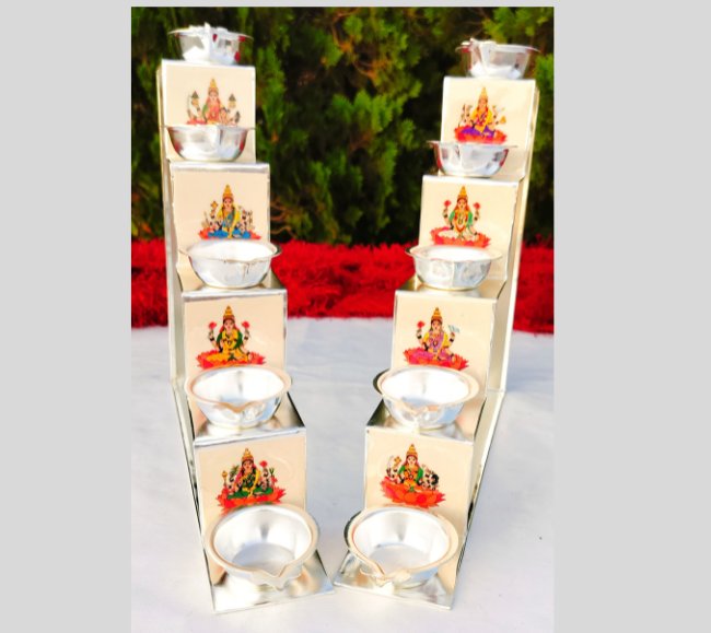 German silver Ashtalakshmi Diya steps - 5 Steps