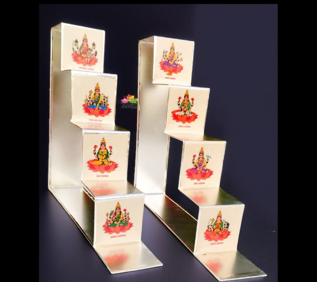 German silver Ashtalakshmi Diya steps - 5 Steps