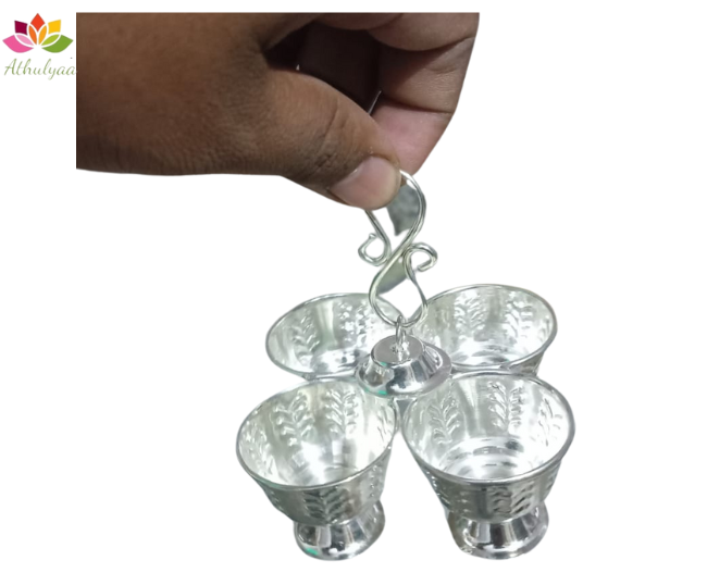 German Silver Haldi kumkum holder - 4 cups