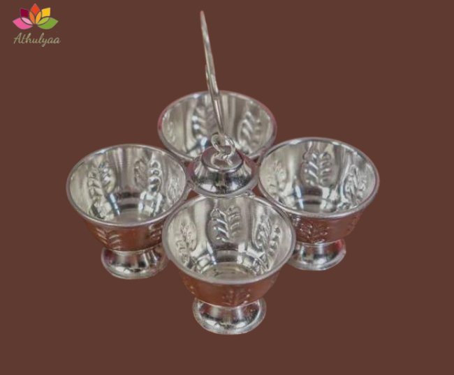 German Silver Haldi kumkum holder - 4 cups
