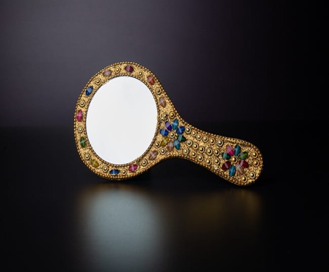 Gold Lac work Hand Mirror