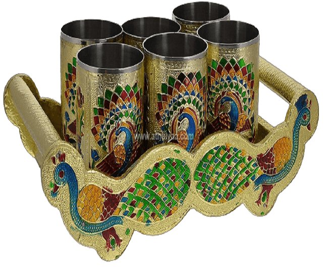 Golden Mayur 6-Glass Tray Set