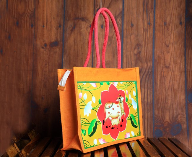 Jute Bag with Pichwai cow Print