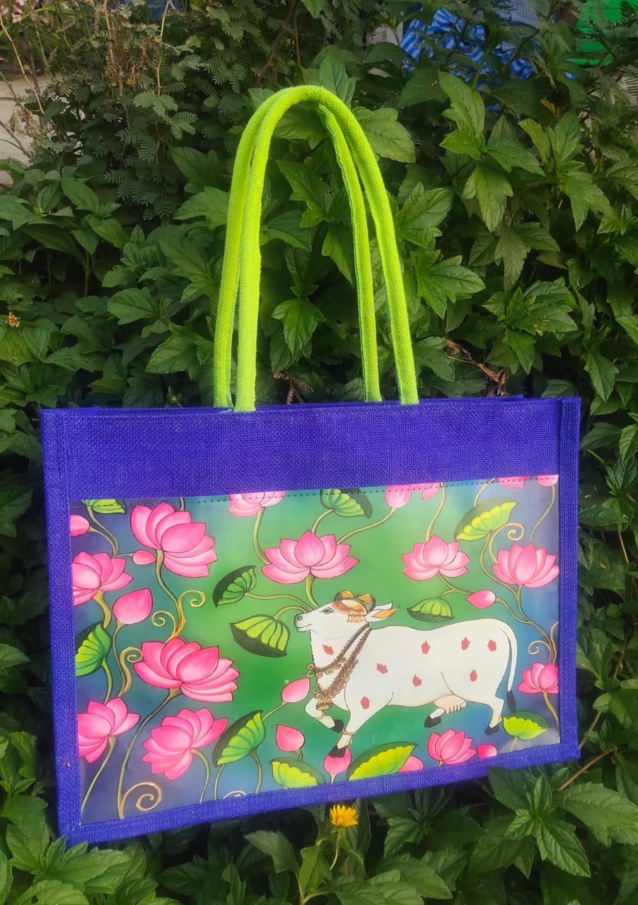 Jute Bag with Pichwai cow Print