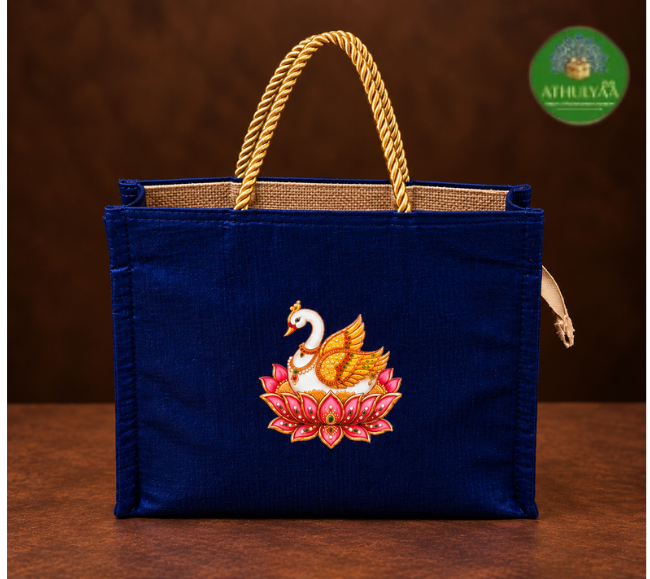 Jute Raw Silk Bag With Traditional Print