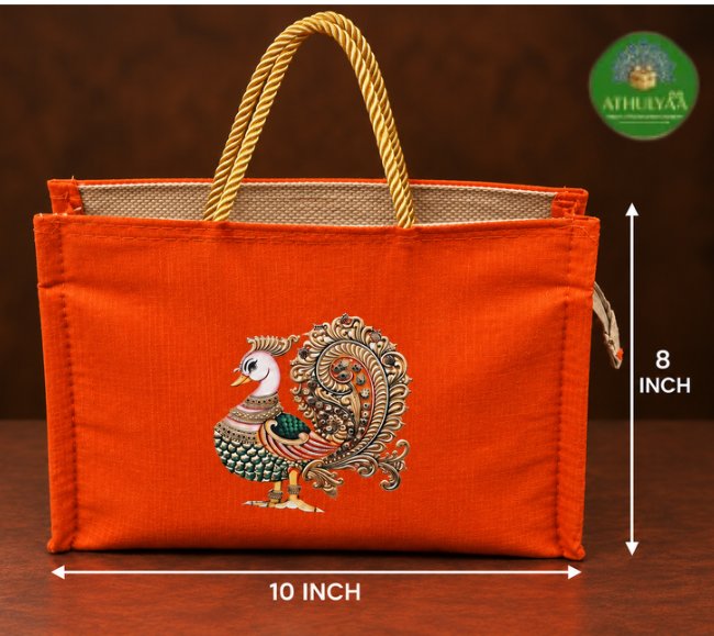 Jute Raw Silk Bag With Traditional Print