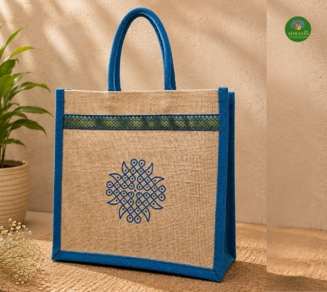 Jute bag with kolam print - big