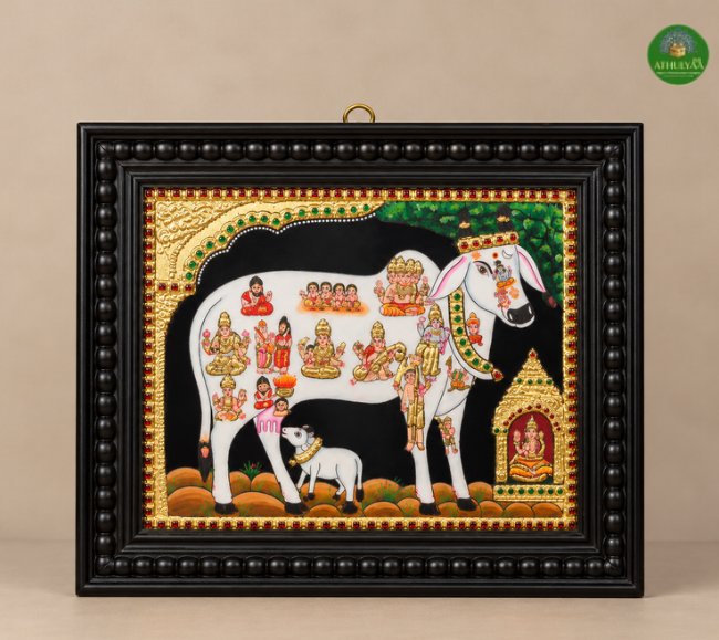Kamadhenu With Gods Tanjore Painting