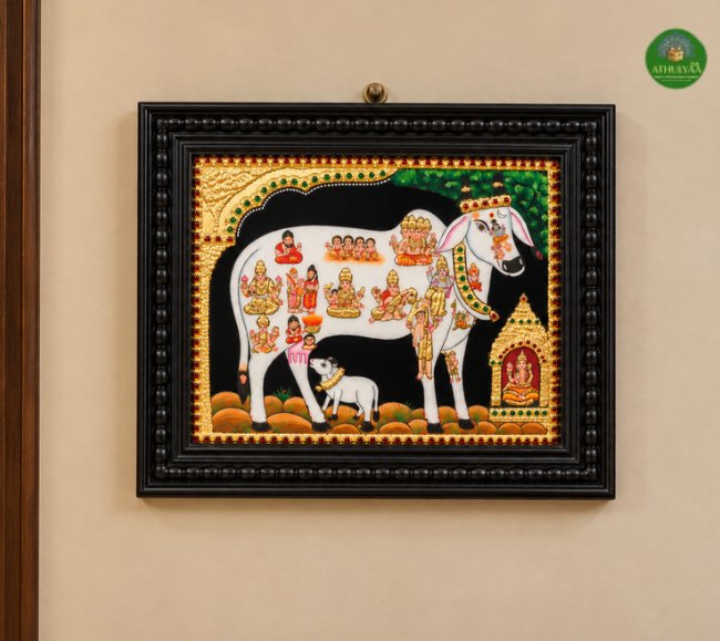 Kamadhenu With Gods Tanjore Painting