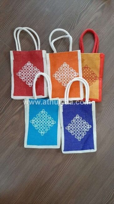 Mini Jute Bag With Kolam Print