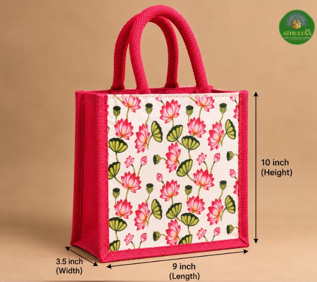 Lotus Printed Jute Bag